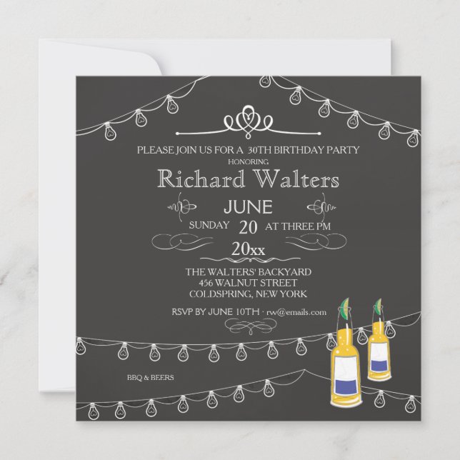 Strung Lights And Beer Birthday Invitation (Front)