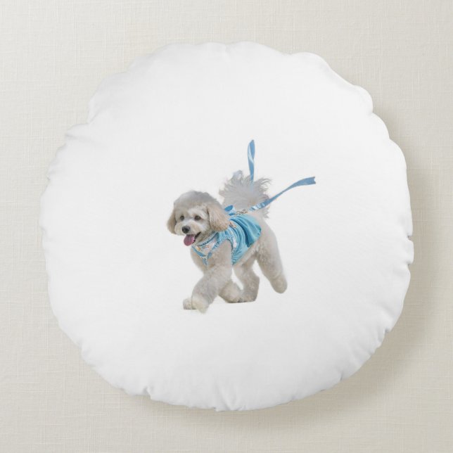 “Strut & Style”  Plush Poodle Round Pillow (Front)