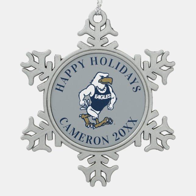 Strutting Eagle Snowflake Pewter Christmas Ornament (Front)