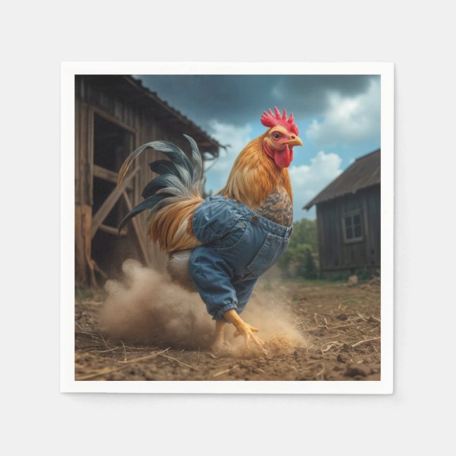 Strutting Rooster In a Dusty Farmyard Napkins (Front)