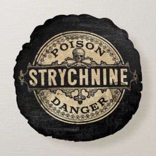 Strychnine Vintage Style Poison Label Round Pillow