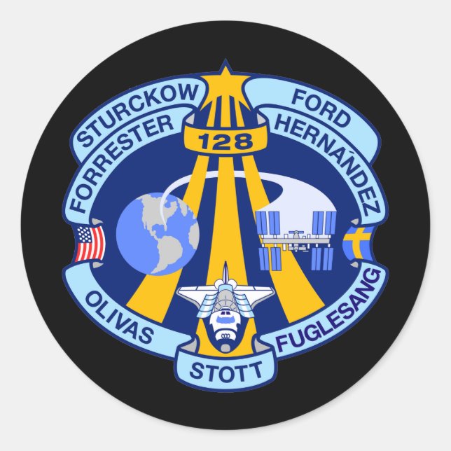 STS-128 CLASSIC ROUND STICKER (Front)