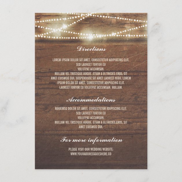 Sttring Lights Rusti Wood Wedding Details Enclosure Card
