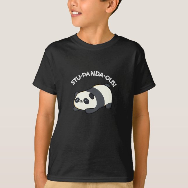 Stu-panda-ous Funny Panda Pun Dark BG T-Shirt (Front)