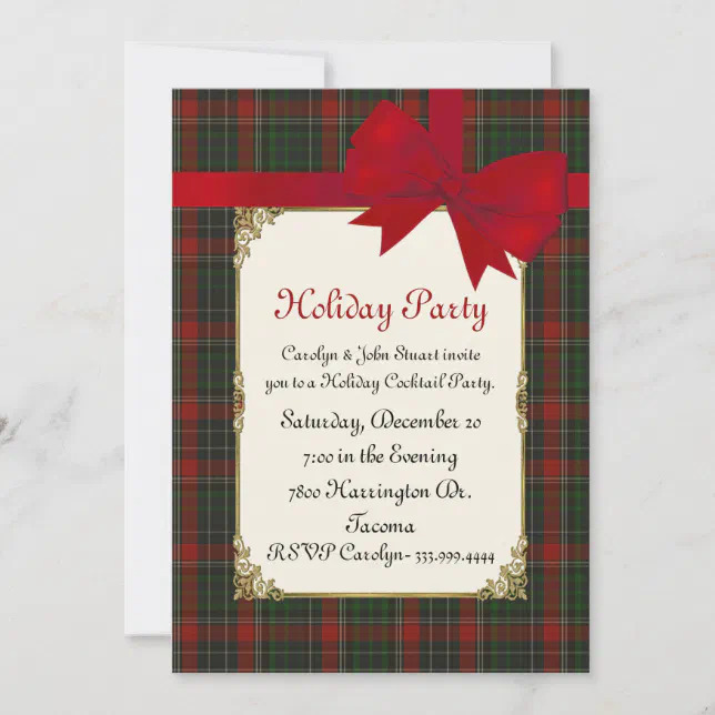 Stuart Clan Tartan Plaid Custom Christmas Party Invitation | Zazzle