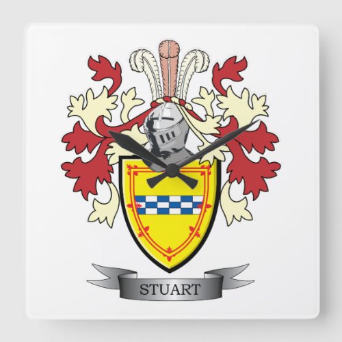 Stuart Family Crest Coat of Arms Square Wall Clock