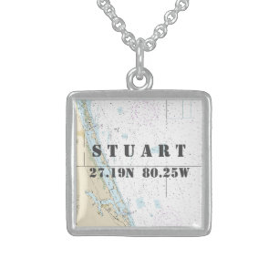 Stuart FL Latitude Longitude Authentic Nautical Sterling Silver Necklace