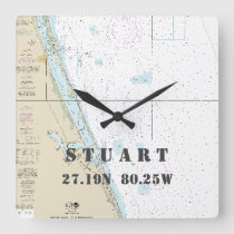 Stuart FL Latitude Longitude Nautical Chart Square Wall Clock