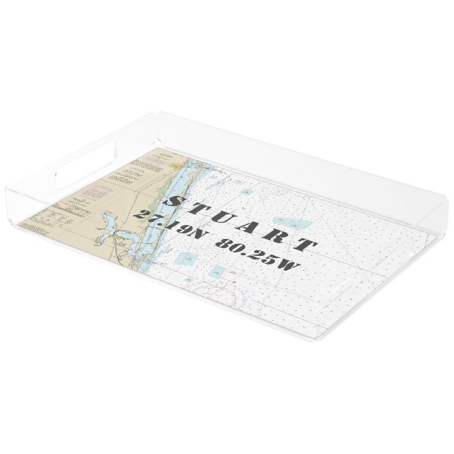 Stuart FL Nautical Chart Latitude Longitude Acrylic Tray (Angled)