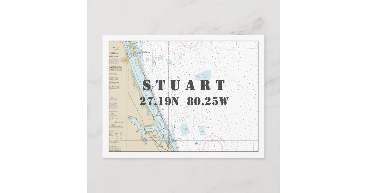 Stuart FL Nautical Chart Latitude Longitude Postcard Zazzle