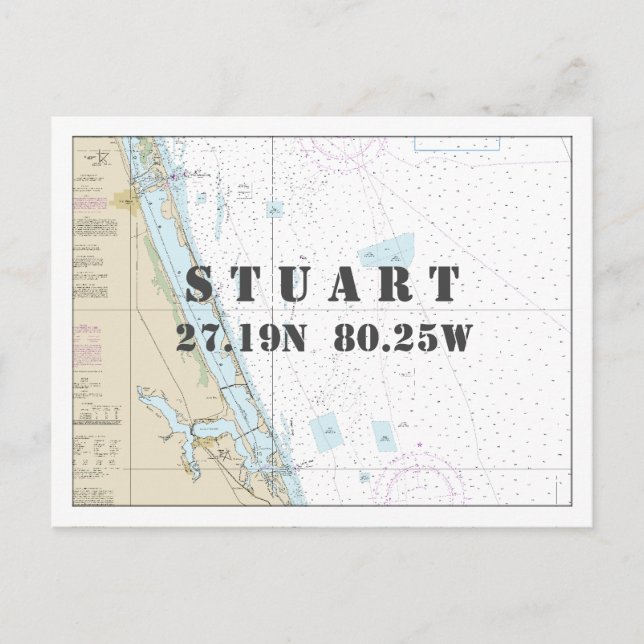 Stuart FL Nautical Chart Latitude Longitude Postcard (Front)