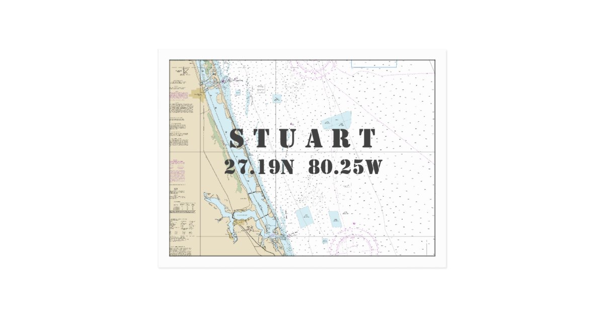 Stuart FL Nautical Chart Latitude Longitude Postcard