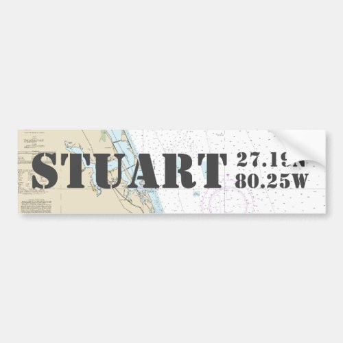 Stuart Florida Latitude Longitude Navigation Chart Bumper Sticker