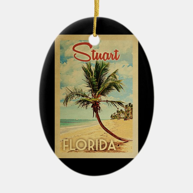 Stuart Palm Tree Vintage Travel Ceramic Ornament (Front)