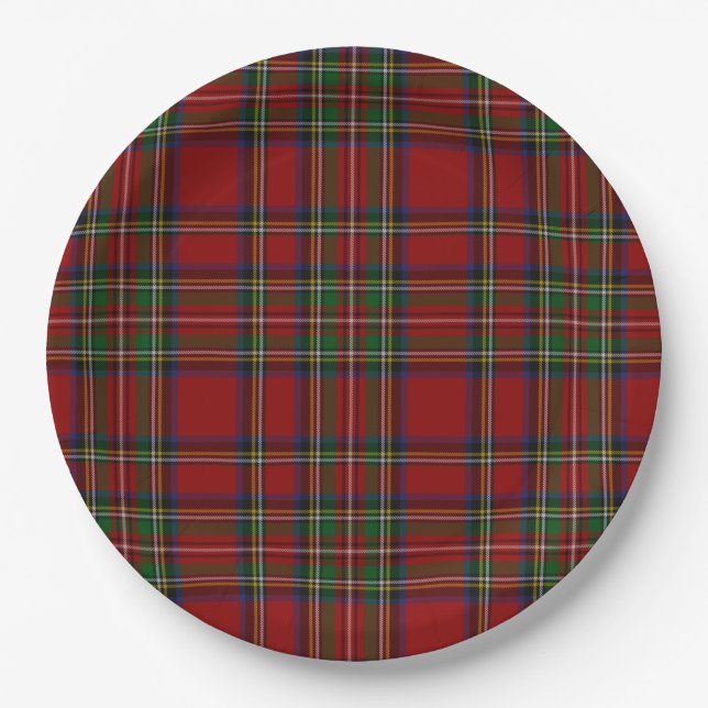 Stuart Plaid Tartan Christmas Paper Plates (Front)