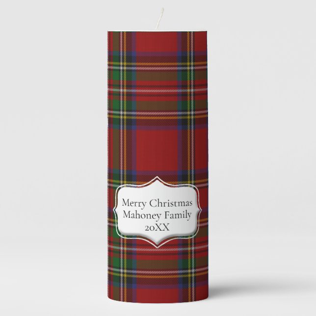 Stuart Plaid Tartan Christmas Pillar Candle (Front)