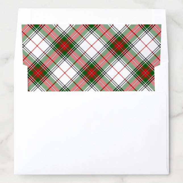 Stuart / Stewart tartan white red green plaid Envelope Liner (In Envelope)
