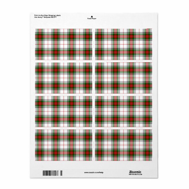 Stuart / Stewart tartan white red green plaid Label (Full Sheet)
