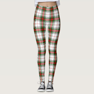 Stuart / Stewart tartan white red green plaid Leggings