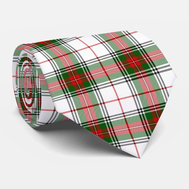 Stuart / Stewart tartan white red green plaid Neck Tie (Rolled)