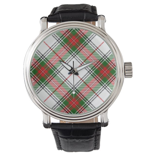 Stuart / Stewart tartan white red green plaid Watch (Front)