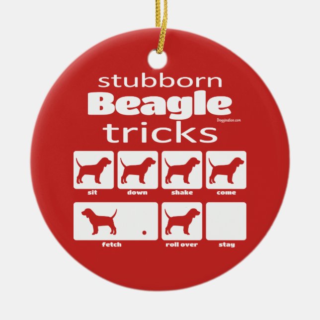 Stubborn Beagle Tricks Ceramic Ornament (Front)