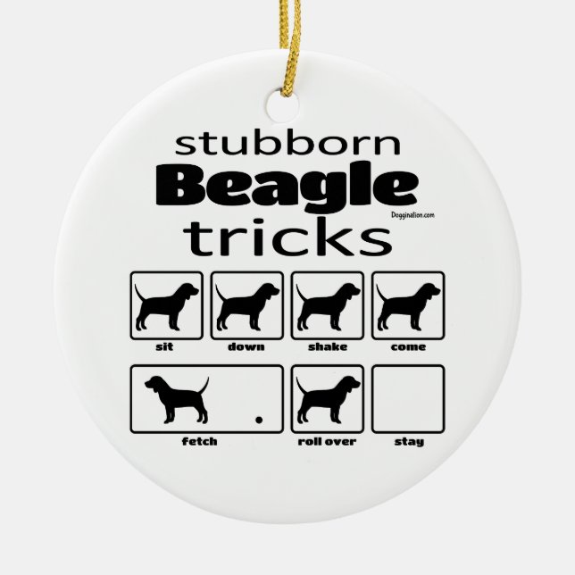 Stubborn Beagle Tricks Ceramic Ornament (Front)