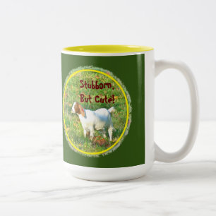 "Stubborn But Cute" (Goat Photo) Two-Tone Coffee Mug
