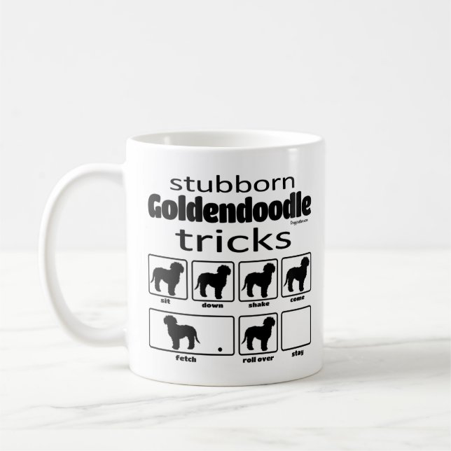 Stubborn Goldendoodle Tricks Coffee Mug (Left)