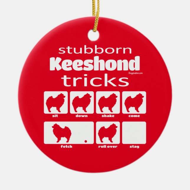 Stubborn Keeshond Tricks Ceramic Ornament (Front)