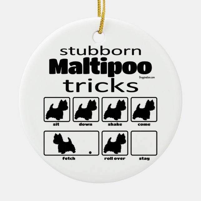 Stubborn Maltipoo Tricks Ceramic Ornament (Front)