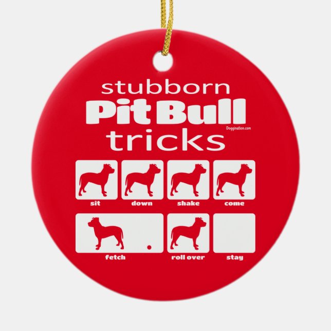 Stubborn Pit Bull Tricks Ceramic Ornament (Front)
