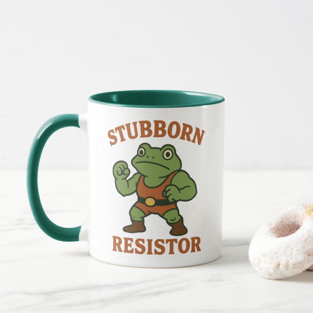 Stubborn Resistor - Motivational Frog Gym Tee Mug (With Donut)