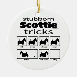 Stubborn Scottie Tricks Ceramic Ornament