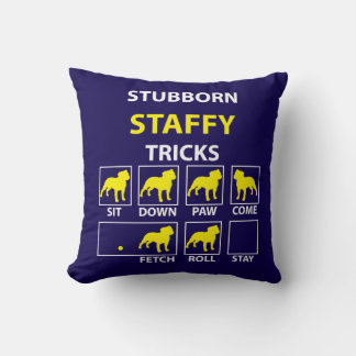 Stubborn Staffy Tricks Throw Pillow