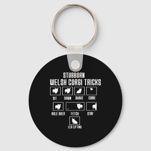 Stubborn Welsh Corgi Tricks Keychain (Front)