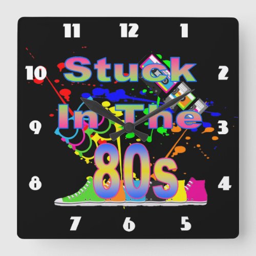 Stuck in the 80s square wall clock