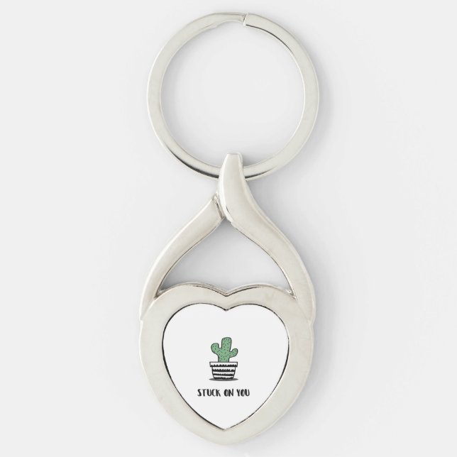 Stuck On You Cactus Illustration Artistic Design  Keychain (Front)