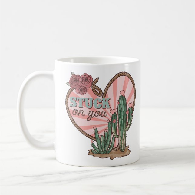 Stuck On You Funny Cactus Coffee Mug (Left)