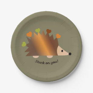 Stuck on You Hedgehog and Hearts Paper Plates