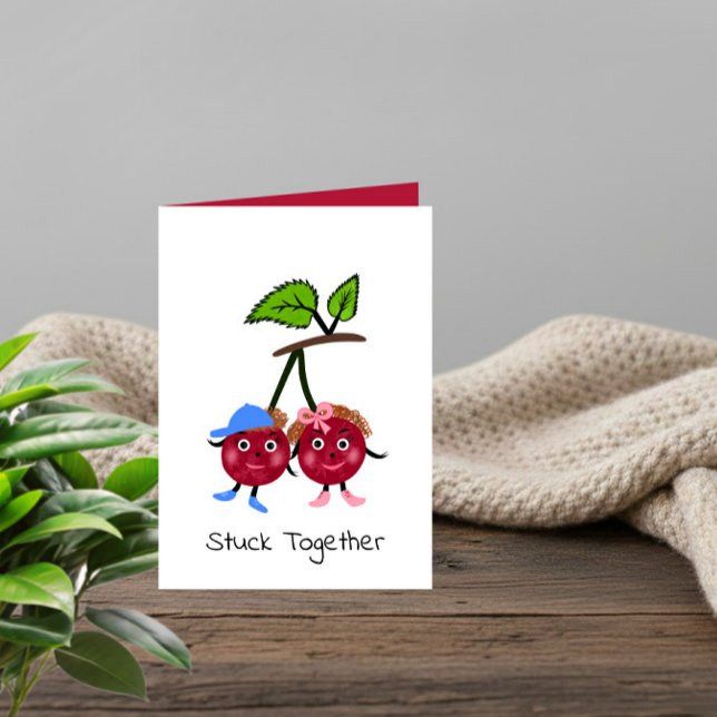 Stuck Together Cute Cherry Valentine’s Day Card (Creator Uploaded)