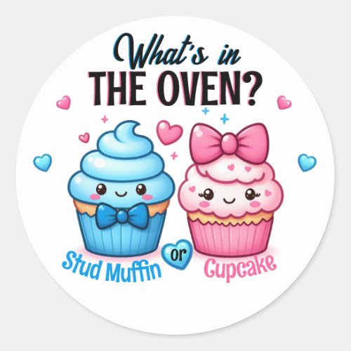 Stud Muffin or Cupcake Pink or Blue Gender Reveal Classic Round Sticker