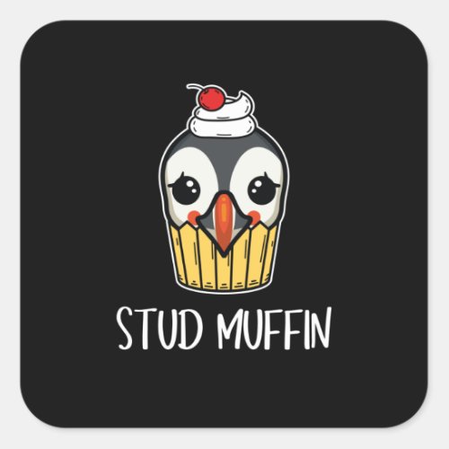 Stud Muffin Puffin Pun Square Sticker