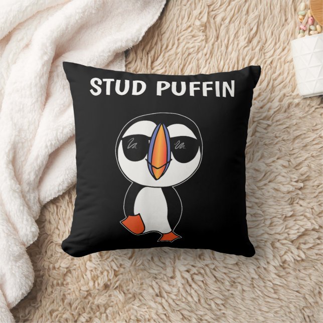 Stud Puffin Funny Bird Throw Pillow (Blanket)