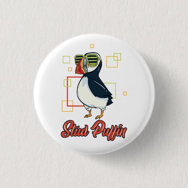 Stud Puffin Sea Bird Illustration Button (Front)