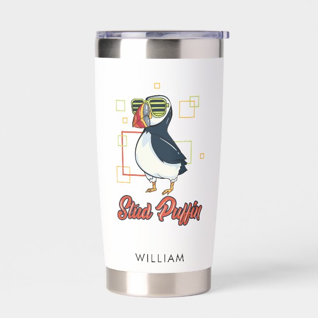 Stud Puffin Sea Bird Illustration Personalized Insulated Tumbler (Left)