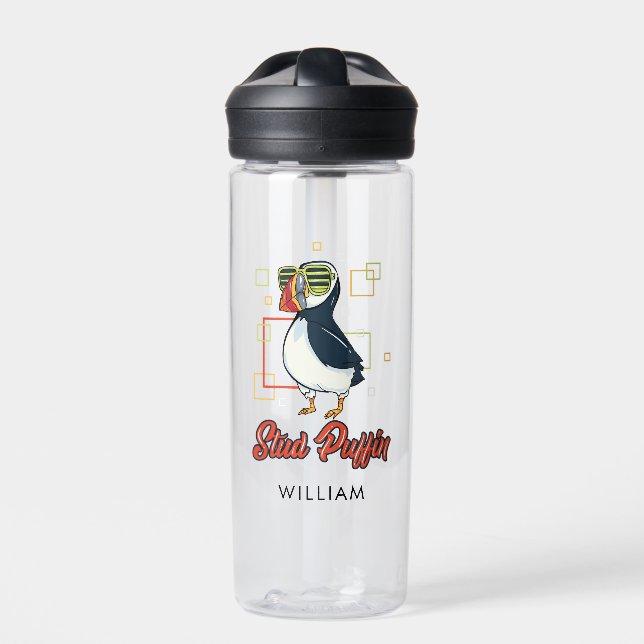 Stud Puffin Sea Bird Illustration Personalized Water Bottle (Front)