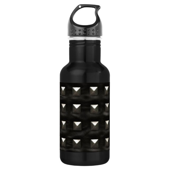 Studded Black Leather Water Bottle (Front)