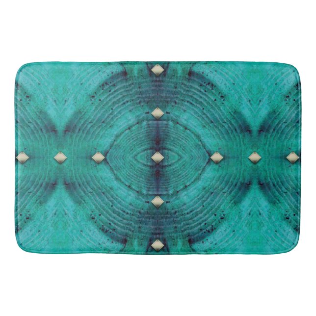 Studded Floor Pattern in Aqua Blues Bathroom Mat (Front)