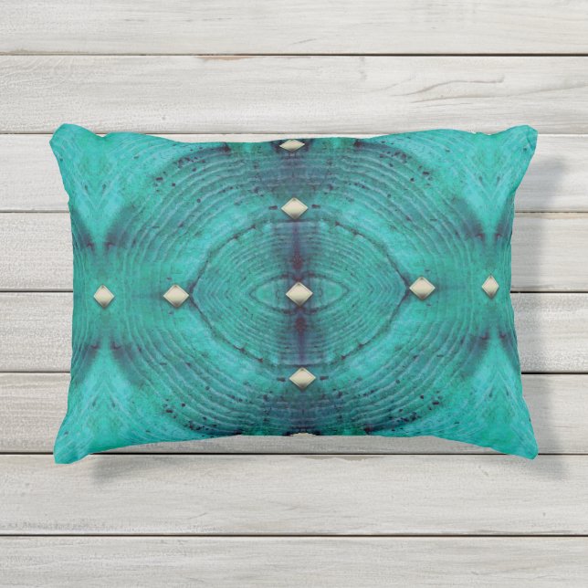 Studded Floor Pattern in Aqua Blues Outdoor Pillow (Front)